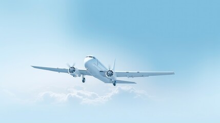 Fototapeta premium Airplane flying in the cloudy sky.