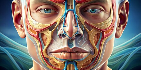 nostrils anatomy illustration detail clinical medical precise artistic rendering soft focus subtle shadows earth tone colors
