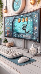 Workstation featuring multiple screens showing data streams, illuminated by LED and monitor glow, for mobile wallpapers.