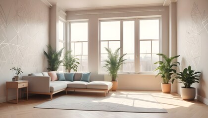 Fototapeta premium Photo interior modern design room 3d illustration;