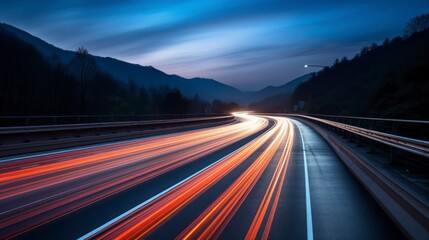 Obraz premium Car light trails on the road at night. Long exposure