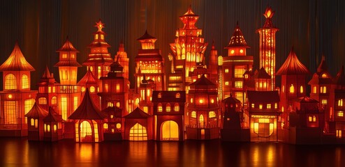 Enchanting Lantern Cityscape with Glowing Paper Buildings at Night