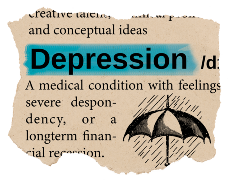 Depression png dictionary word sticker, Ephemera typography, transparent background