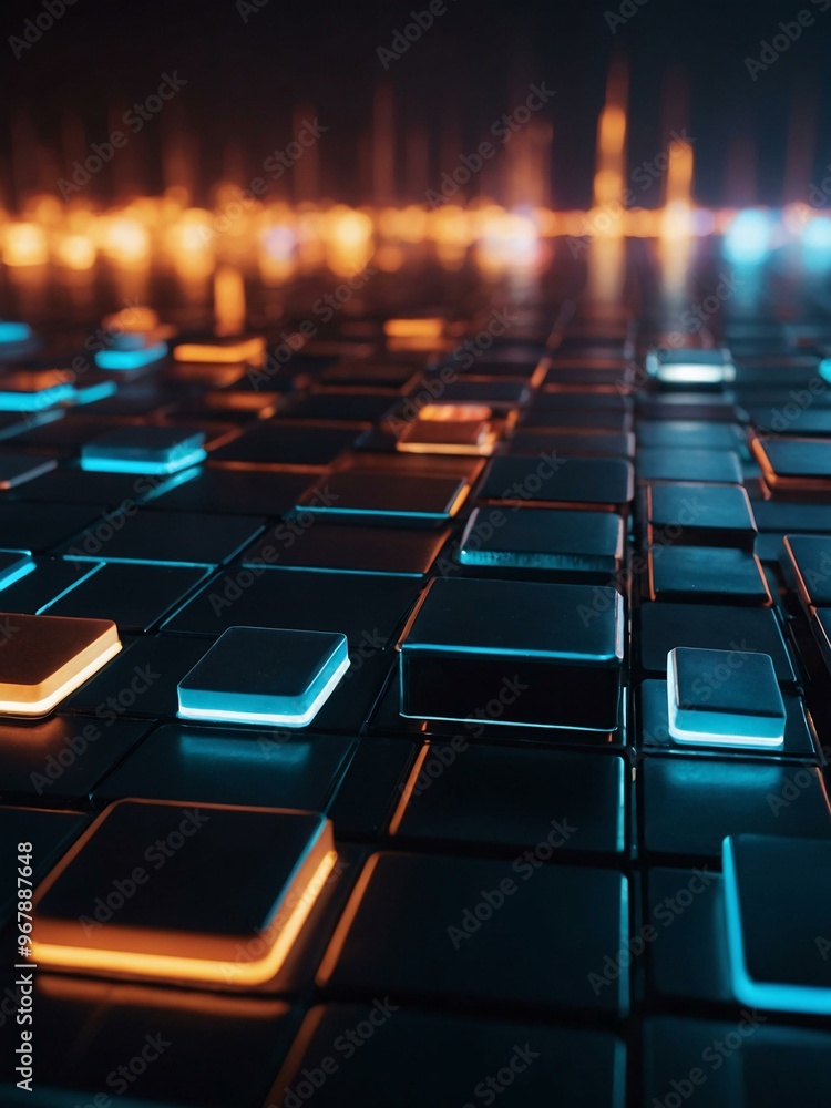Poster glowing light squares form a sleek abstract background with futuristic vibes.