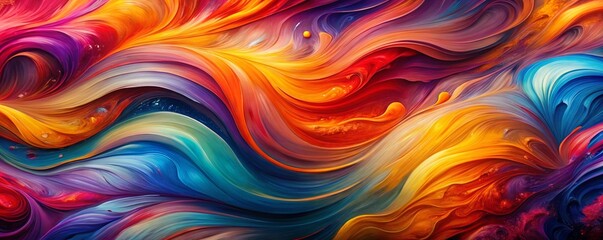 Obraz premium This image showcases a vibrant abstract painting filled with swirling fluid colors ranging from red and orange to blue and purple creating a mesmerizing visual display