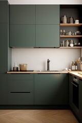 Interior of modern kitchen. Green color.