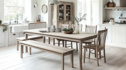 Rustic Kitchen Table with Benches