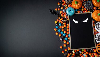 Halloween candy banner with a double border and ample copy space.