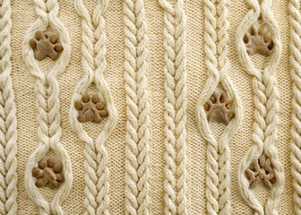Paws Paw Print Pattern Soft Finger Knit Cable Knit Cozy Homey Cream Warm Faded