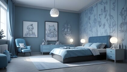 Photo interior modern design room 3d illustration;