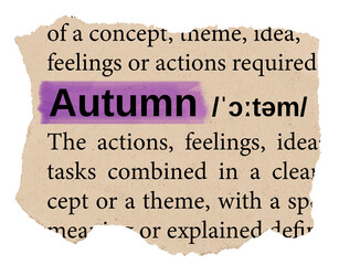 Autumn png word sticker, torn paper dictionary, transparent background