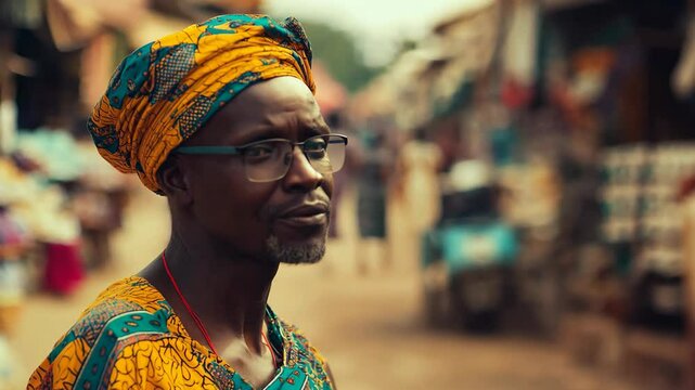 African man wearing yellow shirt and headwraps