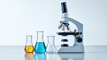 Laboratory Microscope and Glassware for Scientific Experiments and Research