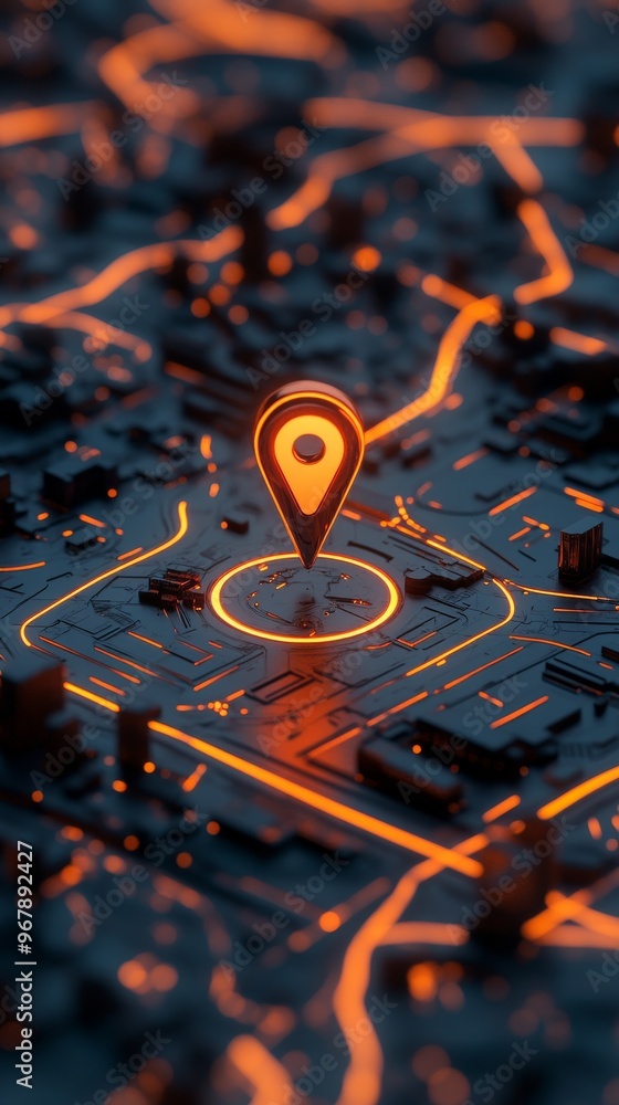 Aufkleber futuristic gps map with glowing location marker