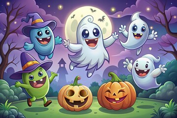 Playful cartoon ghosts and goblins