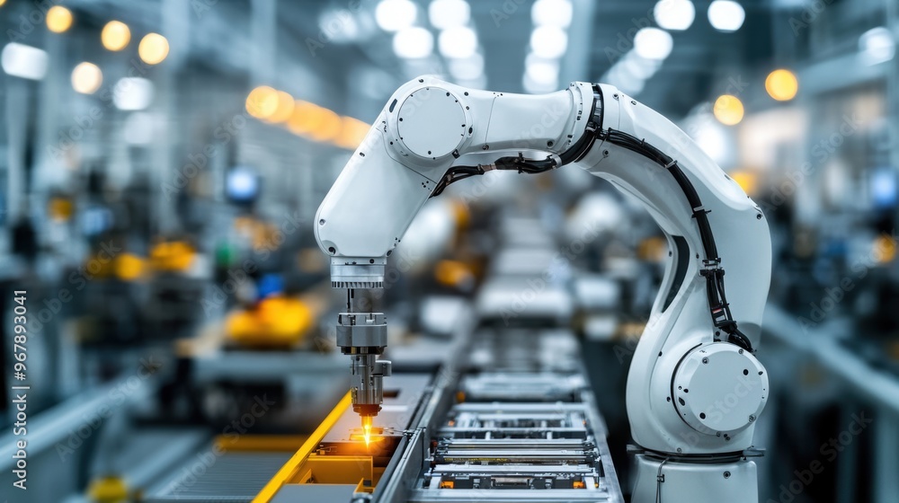 Poster cutting-edge robot machinery in use at a modern factory, showcasing automated production in the indu