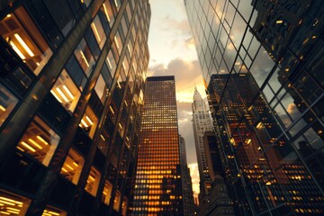 Fototapeta premium Reflective skyscrapers , business office buildings