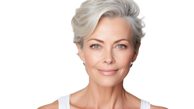Smiling attractive confident middle aged woman on transparent background PNG.

 - Powered by Adobe