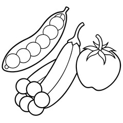 beans peas cucumbers vegetables outline coloring book page line art illustration digital drawing