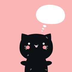 Cute hand drawn cat with an empty speech bubble. Vector illustration
