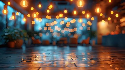 Lights on the background of the interior of the cafe. Bokeh. zoom office background