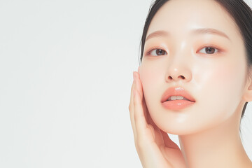 顔を触るアジア人女性, スキンケア, 美容