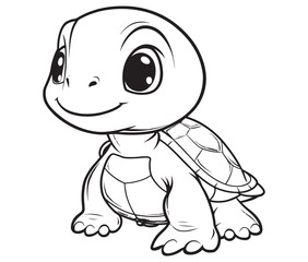 Fototapeta premium Coloring book with character kids turtle outline illustration