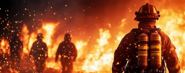 Firefighter Team Against the Blaze, Firefighter in protective gear facing fierce blaze, testament to the courage and valor these first responders , global warming is driver global wildfire trends