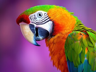 Fototapeta premium A vibrant macaw perched gracefully, showcasing its brilliant feathers against a soft background