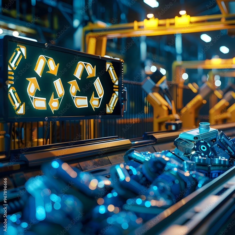 Poster futuristic ai powered waste management facility maximizing recycling efficiency through innovative s