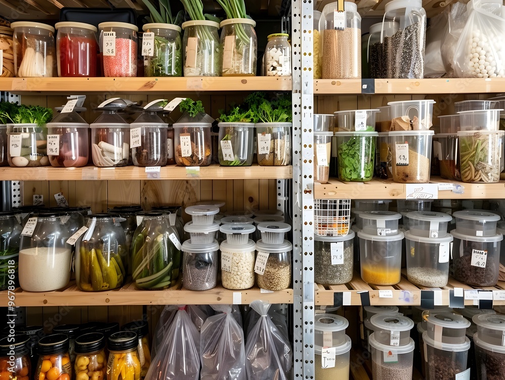 Poster zero waste grocery store with bulk items and reusable containers