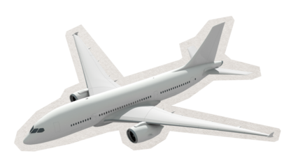 PNG flying airplane sticker with white border, transparent background