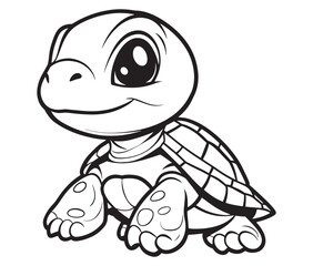 Coloring book with character kids turtle outline illustration