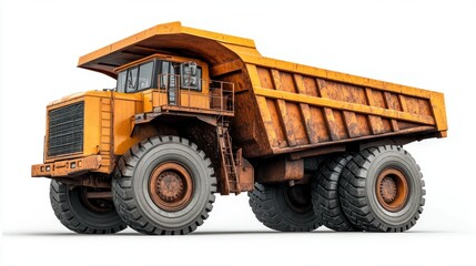 Obraz premium Large Yellow Dump Truck Isolated on White Background