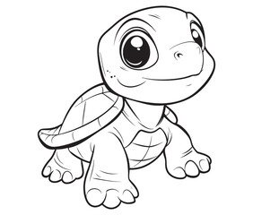 Coloring book with character kids turtle outline illustration