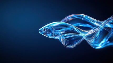 A serene representation of a glowing fish, gracefully swimming through water, symbolizing beauty and tranquility.