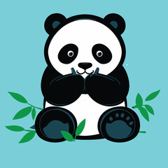 Fototapeta premium Draw a 2D vector of a cute panda munching on bamboo