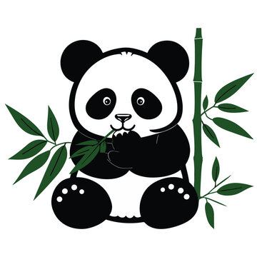 recommend clip art: Draw a 2D vector of a cute panda munching on bamboo