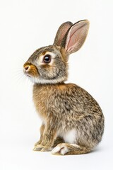 Fototapeta premium A curious rabbit sitting gracefully against a clean white backdrop in bright, soft light