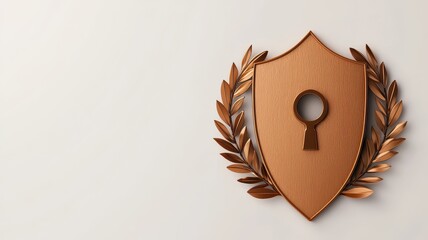 Stylish bronze shield emblem with a keyhole, symbolizing security and protection, ideal for branding or promotional materials.