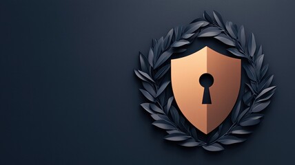 Stylish shield design featuring a keyhole, surrounded by an elegant wreath, representing security and protection.