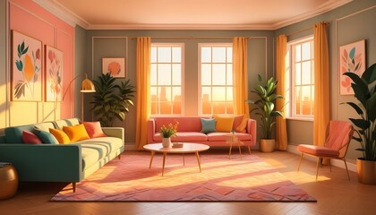 Photo interior modern design room 3d illustration;