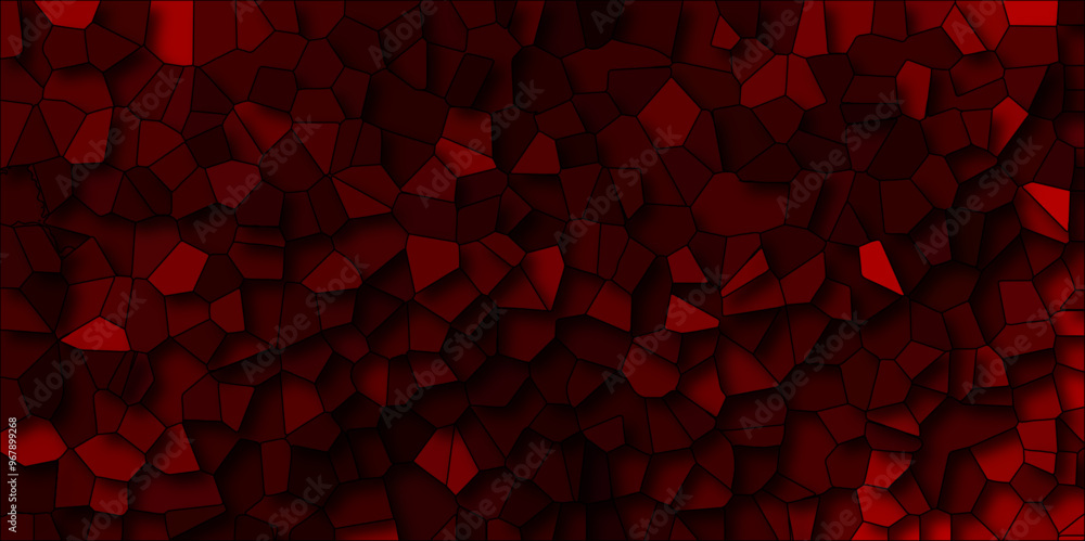 Poster dark red and black broken stained glass background with black lines. voronoi diagram background. sea