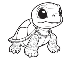 Coloring book with character kids turtle outline illustration