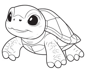 Coloring book with character kids turtle outline illustration