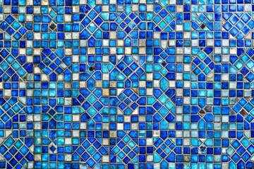 Fototapeta premium Vintage blue mosaic tile wall with abstract pattern