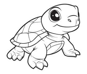 Coloring book with character kids turtle outline illustration