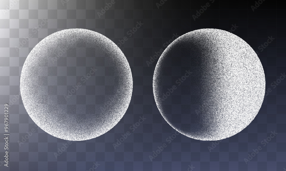 Wall mural circle sphere shadows from different angles. noise grain background, pointillism dots gradient or do