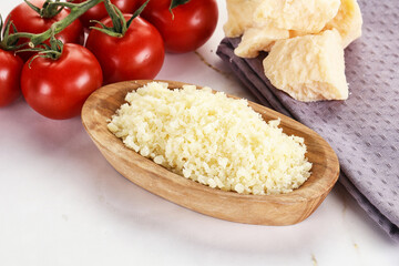 Shredded Italian hard parmesan cheese