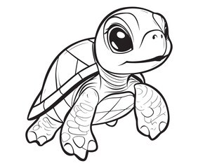 Coloring book with character kids turtle outline illustration